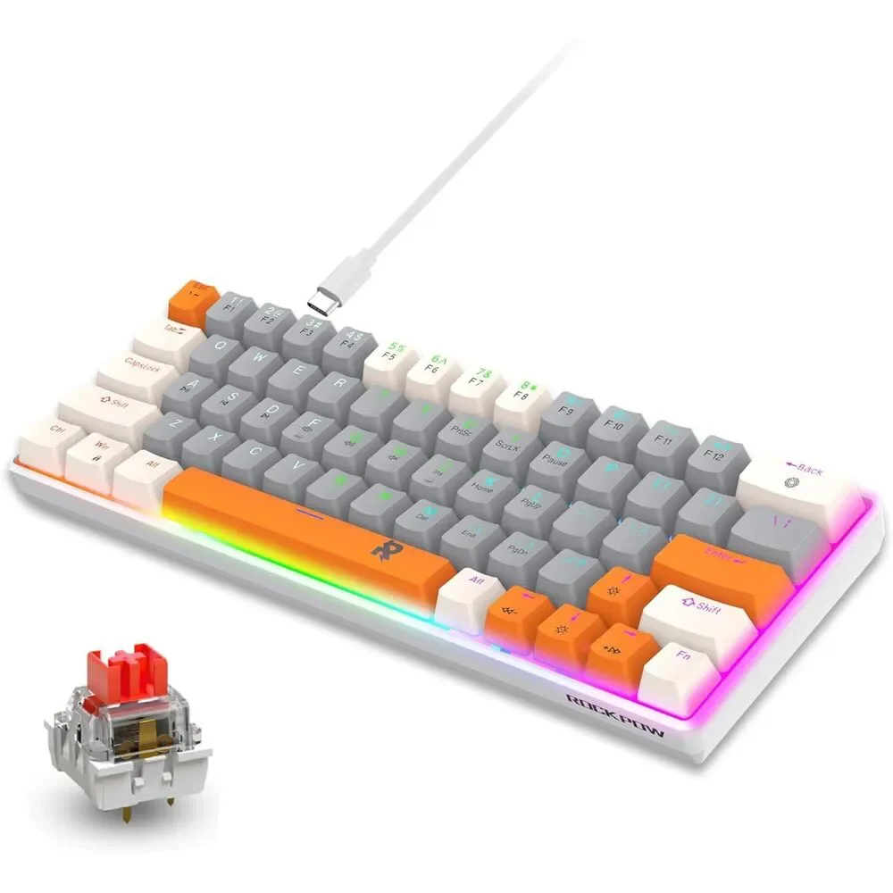 Mechanical Gaming Keyboard 60% Mini Wired Keyboard LED Backlit Compact 63 Keys